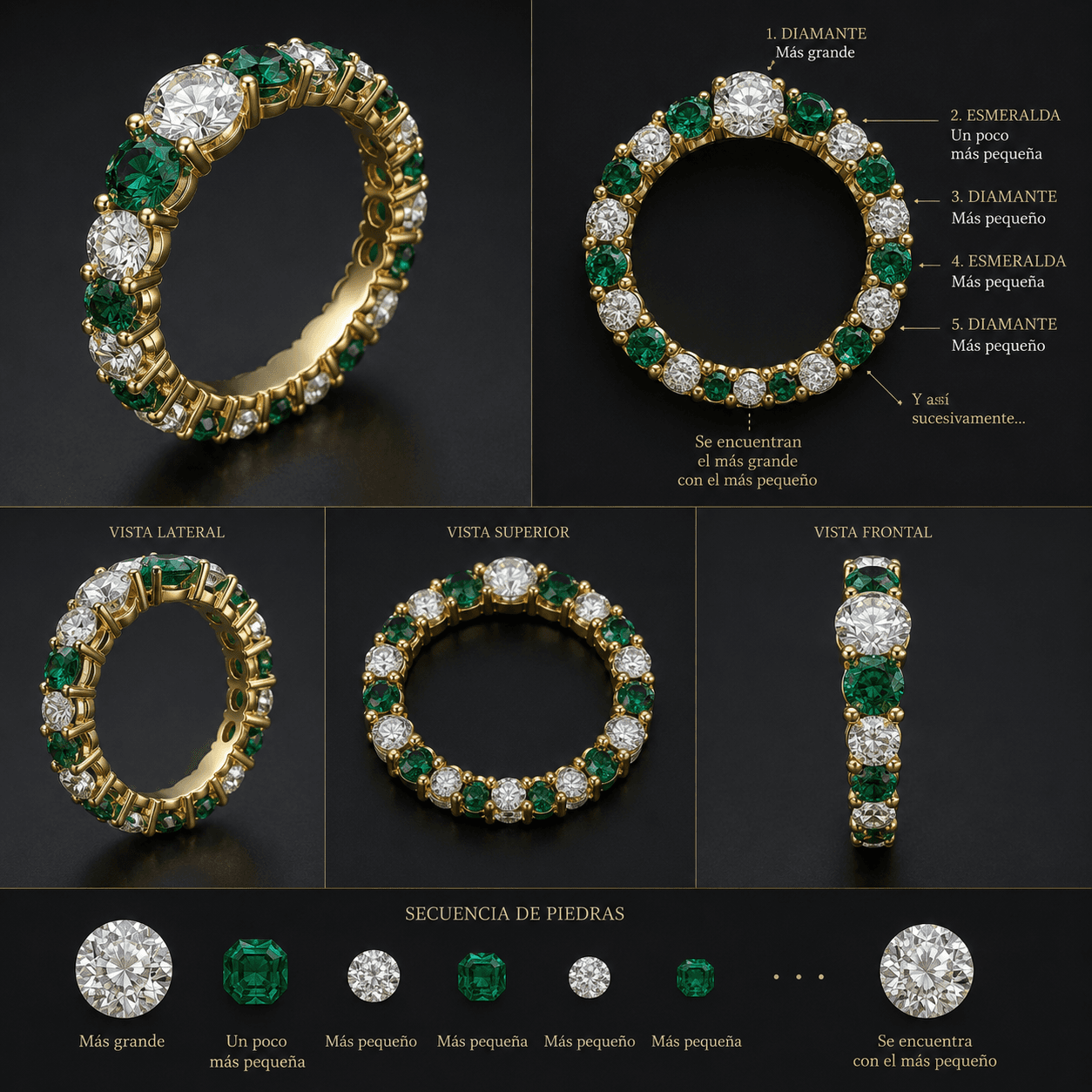 Anillo Oro Diamante Esmeraldas