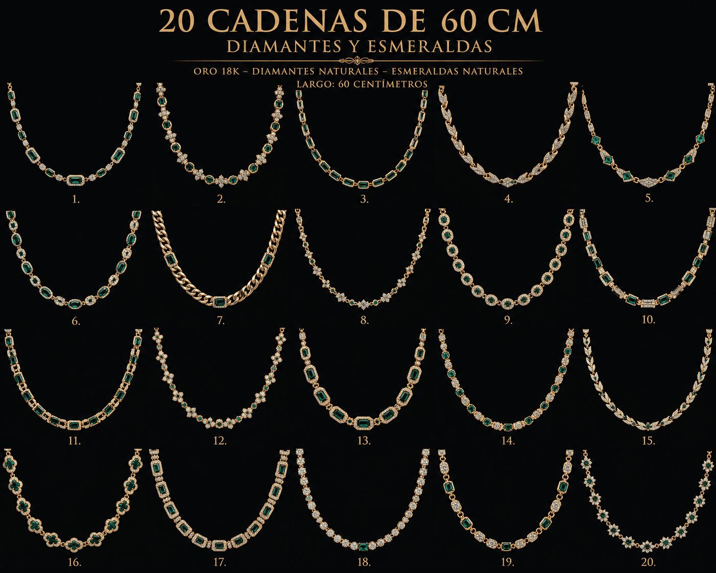 Cadenas 60cm Esmeraldas y Diamantes