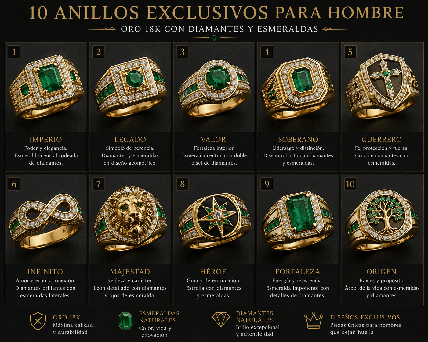 Catálogo 10 Anillos Exclusivos Hombre Oro 18K
