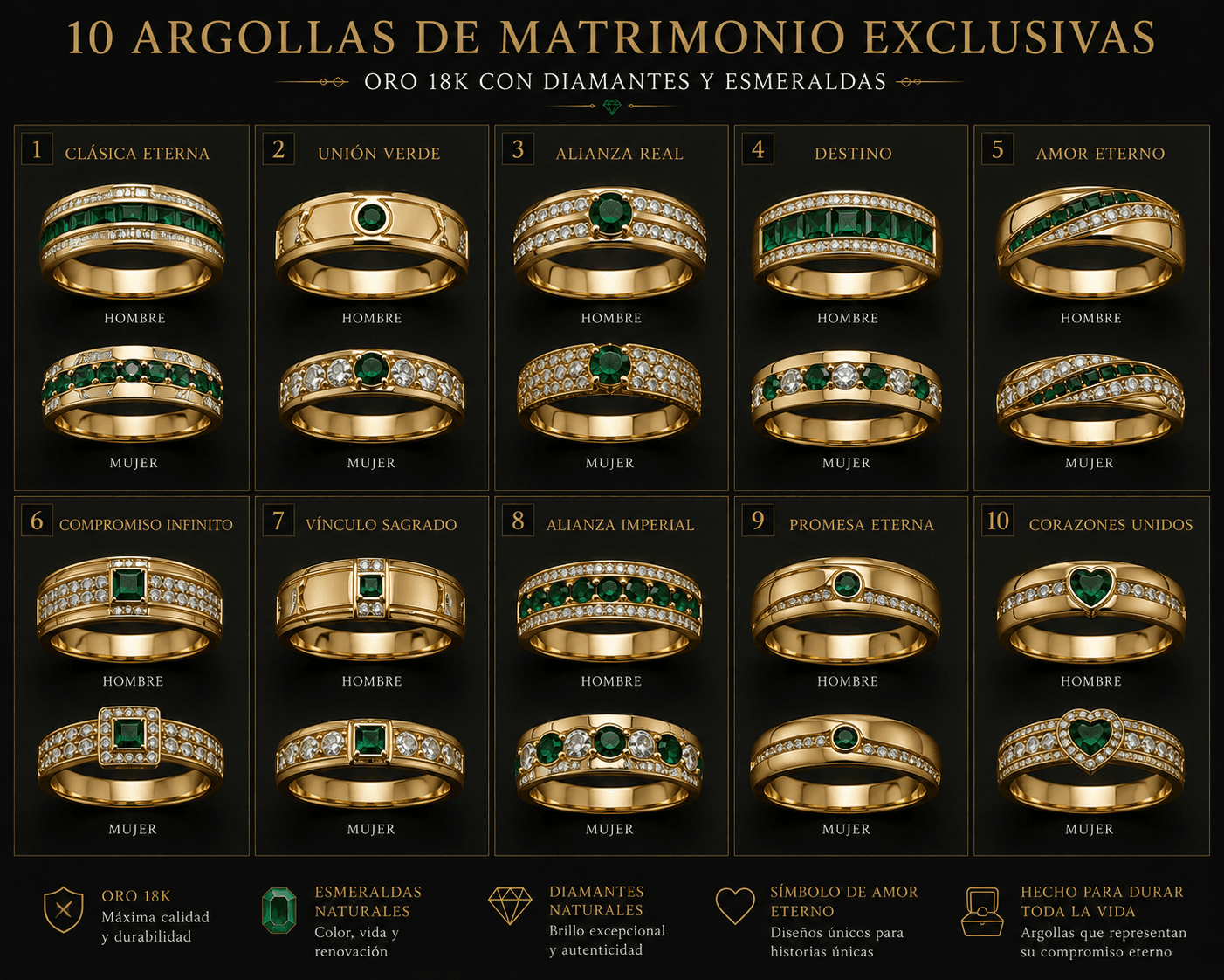 Catálogo 10 Argollas Matrimonio Exclusivas Oro 18K