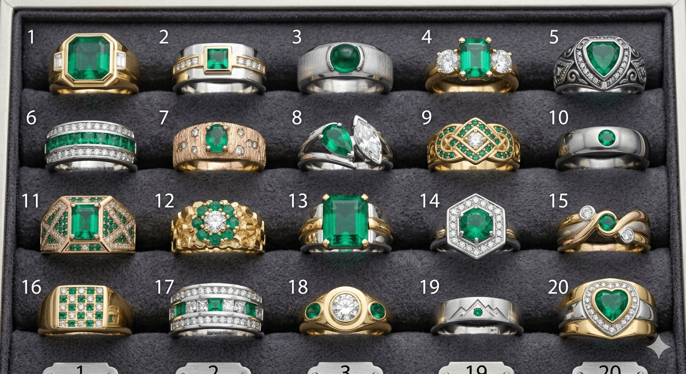Catálogo Anillos Esmeralda Diseños Variados 20 Piezas