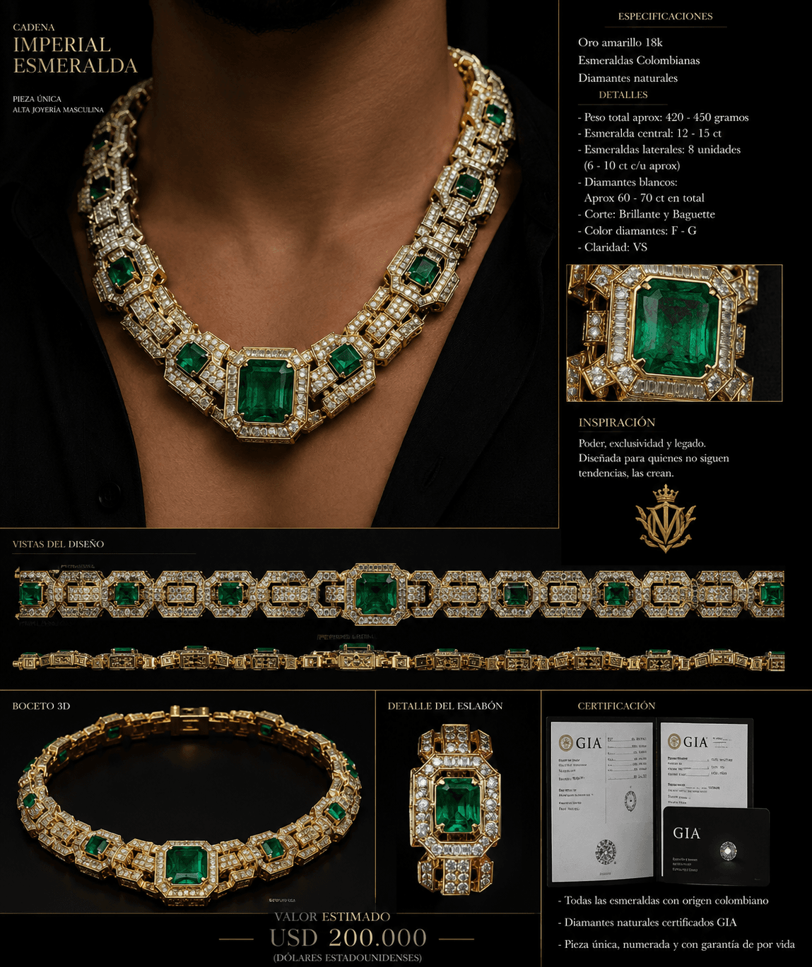 Collar Oro Diamantes y Esmeraldas