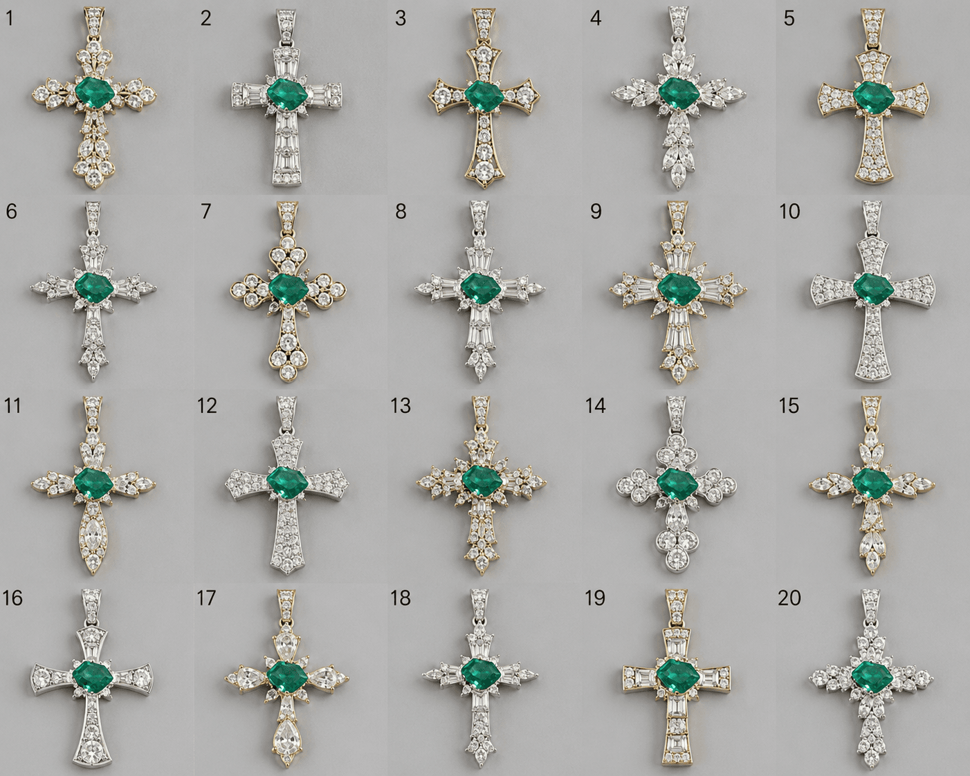 Dije Forma Cristo Oro Blanco Diamantes y Esmeraldas