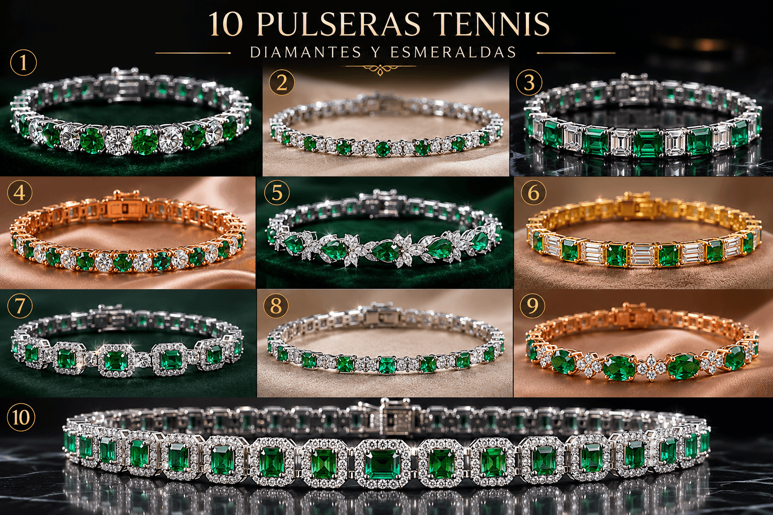 Pulsera Tenis Diamantes y Esmeraldas