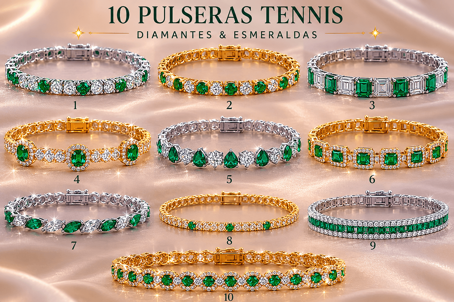 Pulsera Tenis Diamantes y Esmeraldas V2