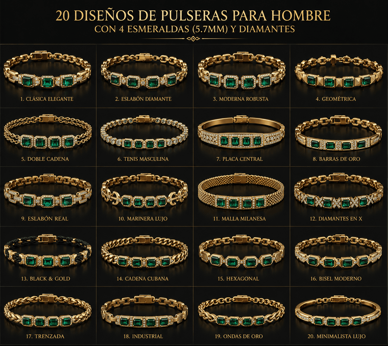 Pulseras para Hombre Esmeraldas y Diamantes