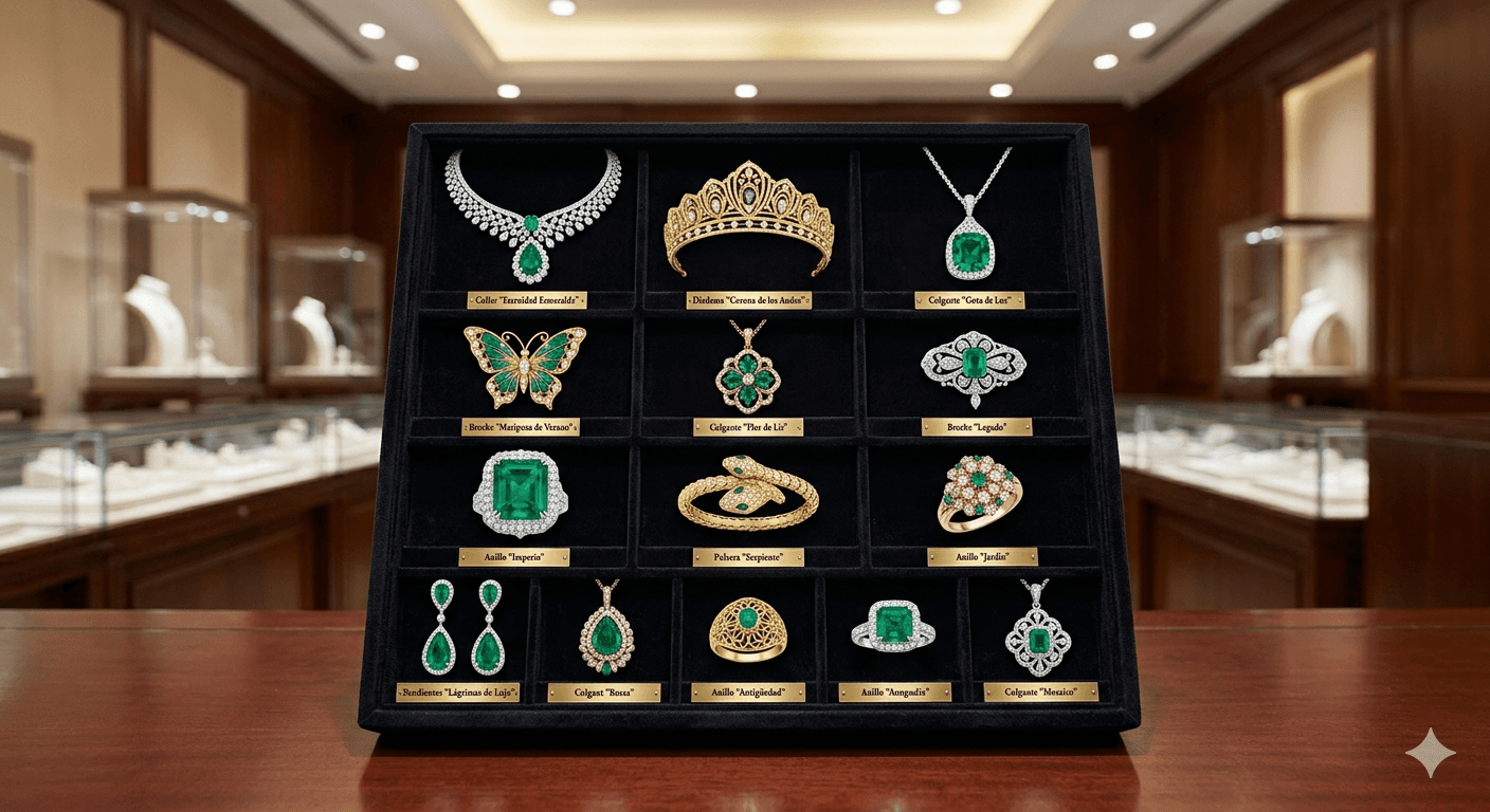 Vitrina Joyas Variadas Collares Dijes Corona Esmeralda