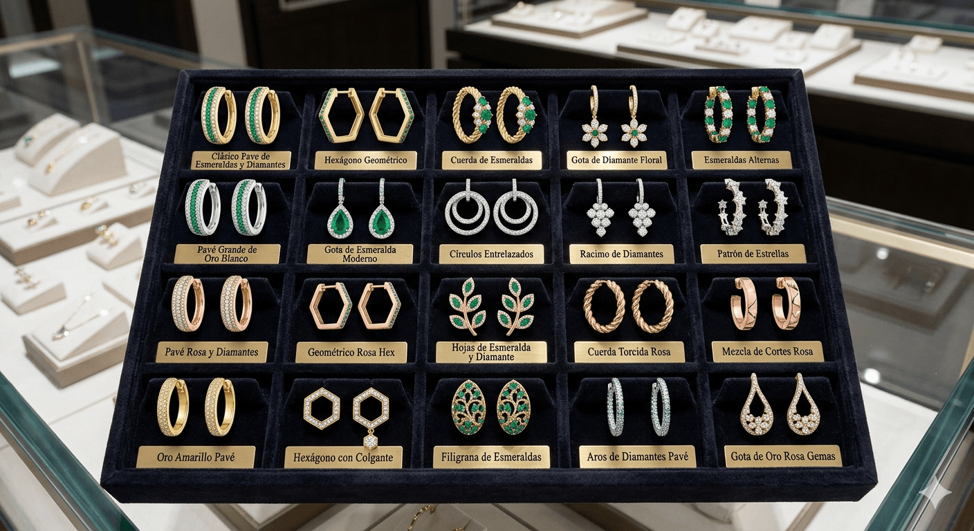 Vitrina Pendientes Aretes Oro Diamantes Variados